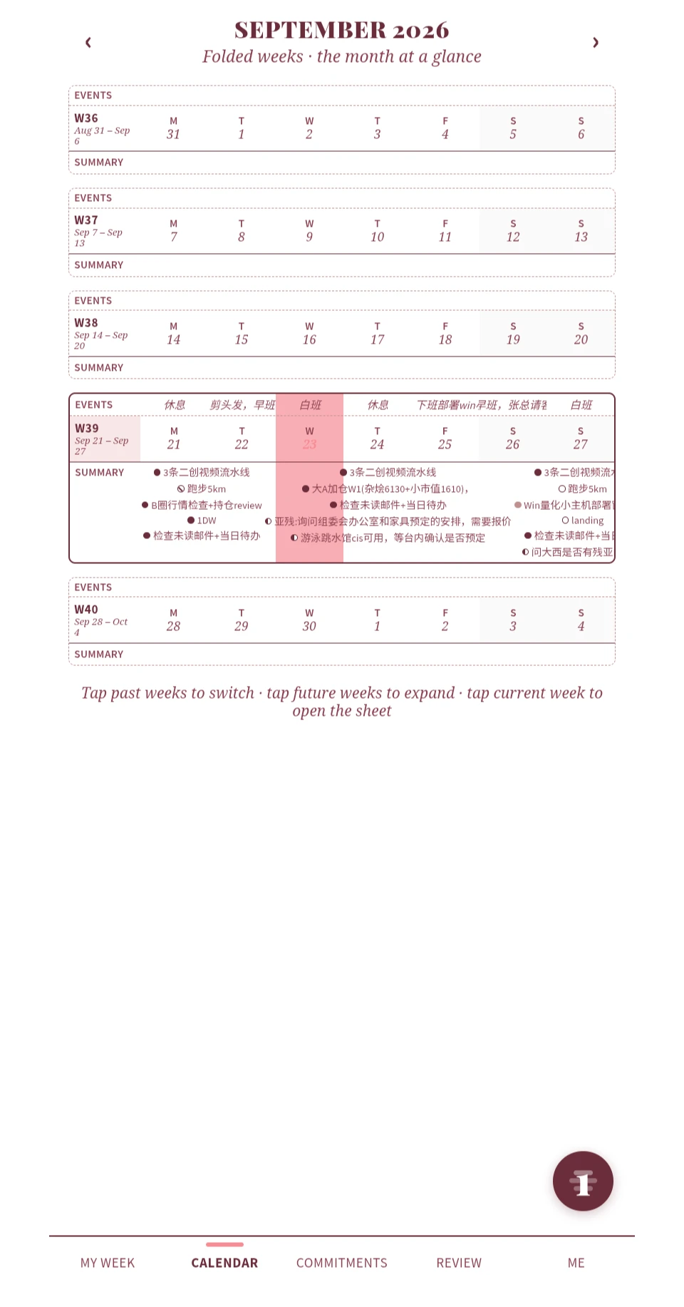 Calendar view